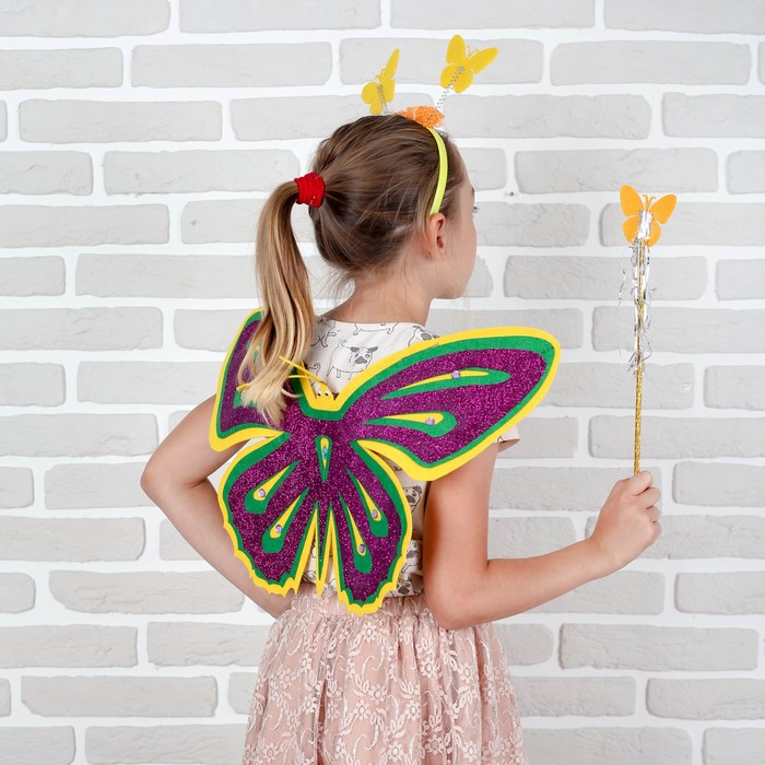 Карнавальный набор "Бабочка", 3 предмета: крылья, ободок, жезл, 3-5 лет