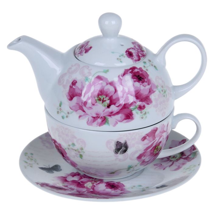 Набор чайный "Розарий", 3 предмета: чайник 330 мл, чашка 260 мл, блюдце 15 см