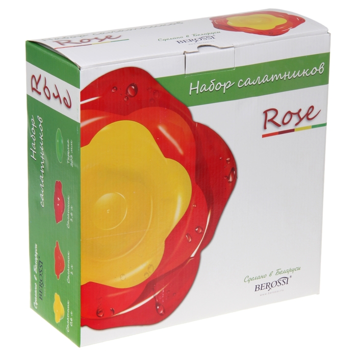 Набор салатников Rose, 4 шт: салатники 600 мл, 1 л, 1,6 л; тарелка d=20,3 см