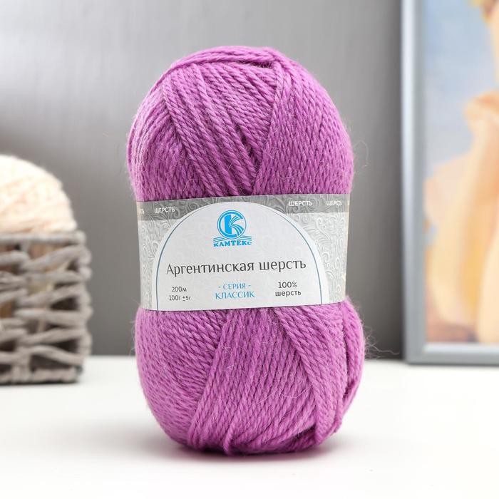 Пряжа "Аргентинская шерсть" 100% импортная п/т шерсть 200м/100гр (058, сирень)