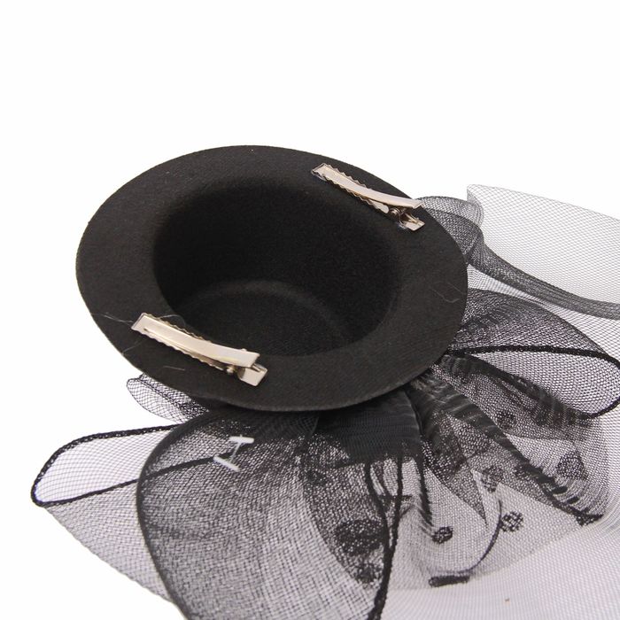 Карнавальный зажим "Загадка" шляпка и вуалетка с бантом, цвет черный