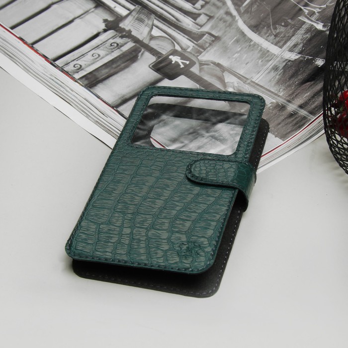 Чехол-книжка "Norton" для телефона Samsung, 4,6"-5", с раздвижным механизмом, рептилия, цвет зелёный