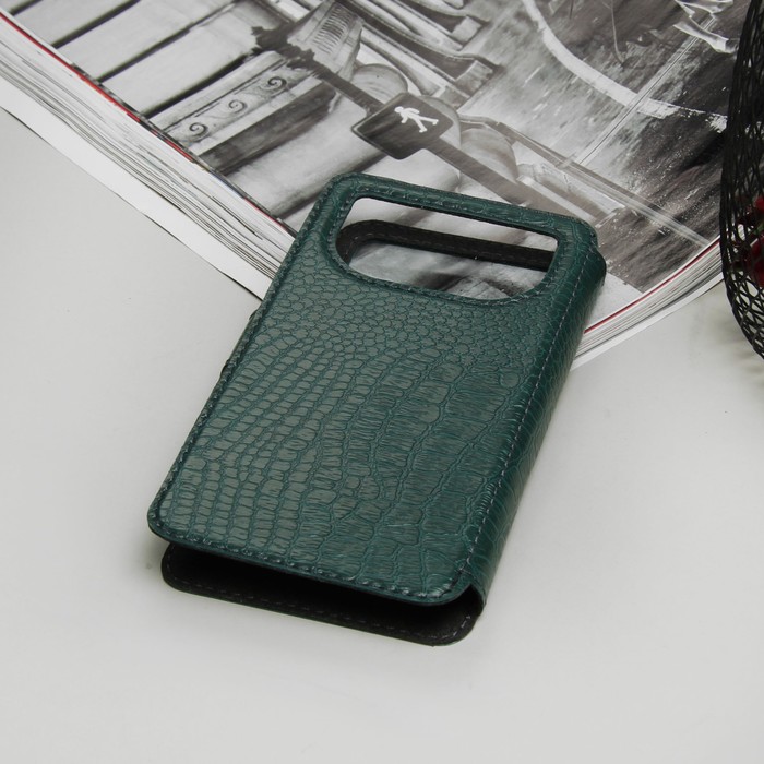 Чехол-книжка "Norton" для телефона Samsung, 4,6"-5", с раздвижным механизмом, рептилия, цвет зелёный