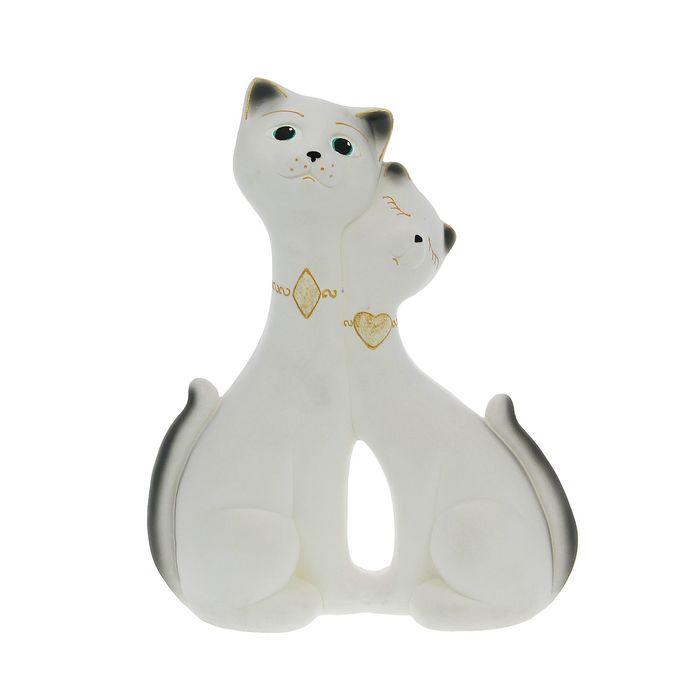 Копилка "Влюбленная пара" большая, флок, белая, золотой декор