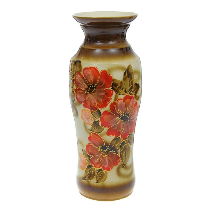 Ваза напольная "Весна" глазурь, цветы, коричневая