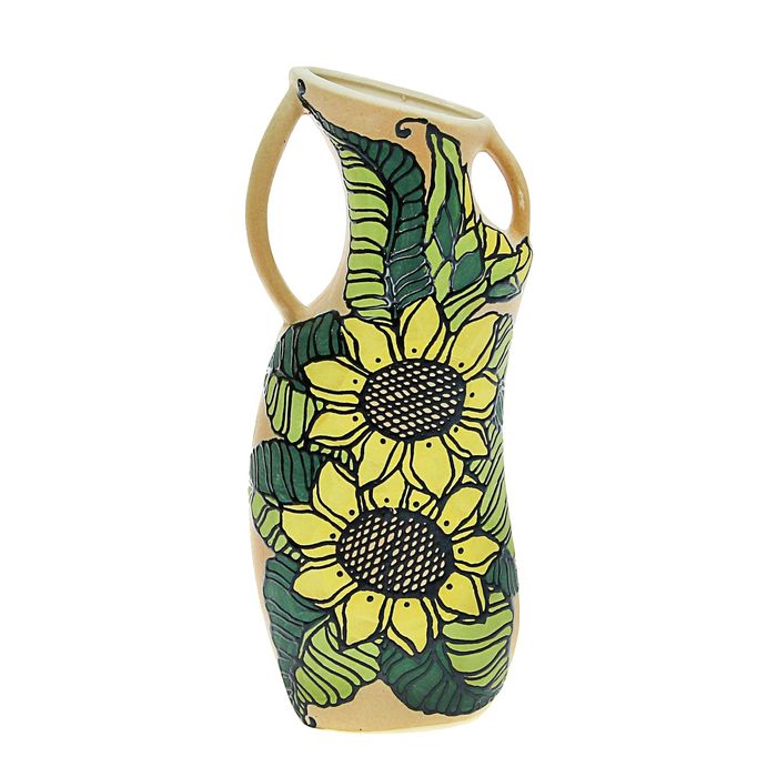 Ваза "Милана" средняя, подсолнухи, шамот, глазурь