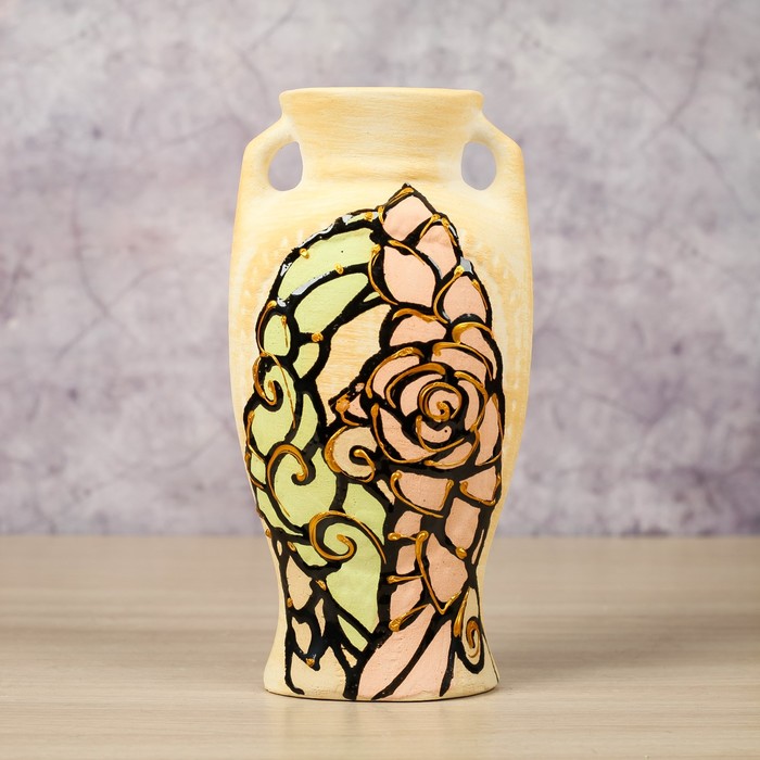 Ваза "Пикассо" малая, цветы, шамот, глазурь, микс