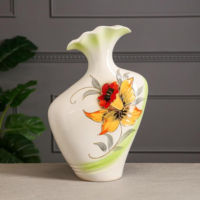 Ваза напольная "Лира" бабочка, белая, микс