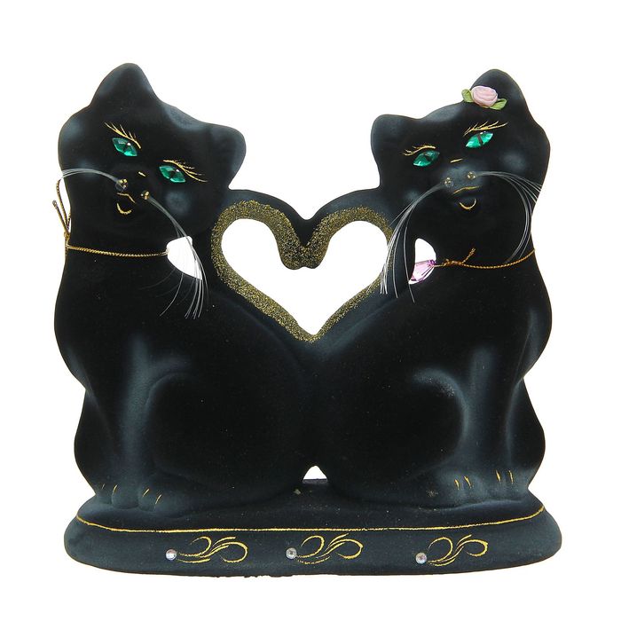 Копилка "Котики с сердцем" большая, флок, чёрная