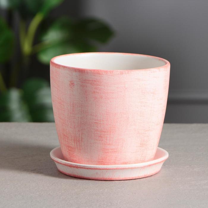 Кашпо "Осень" розовое, патина, 2 л