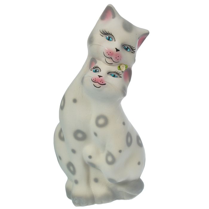 Копилка "Пара котов" большая, флок, белая, микс