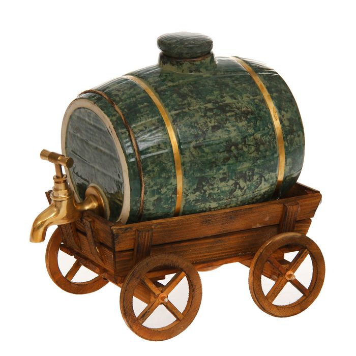 Бочка для вина на телеге "Малахит" 3 л