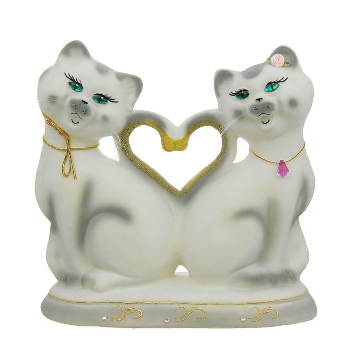 Копилка "Котики с сердцем" большая, флок, белая