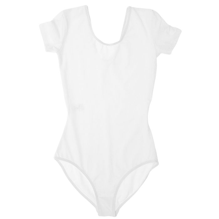 Купальник гимнастический, с коротким рукавом, размер 32, цвет белый