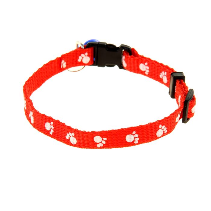 Ошейник "Лапки" 30 х 1 см, полиэстр, красный