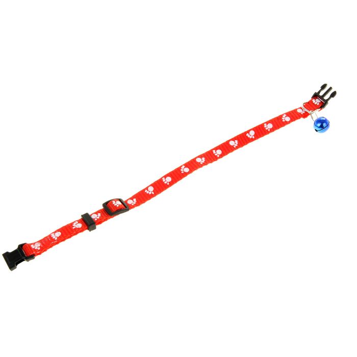 Ошейник "Лапки" 30 х 1 см, полиэстр, красный