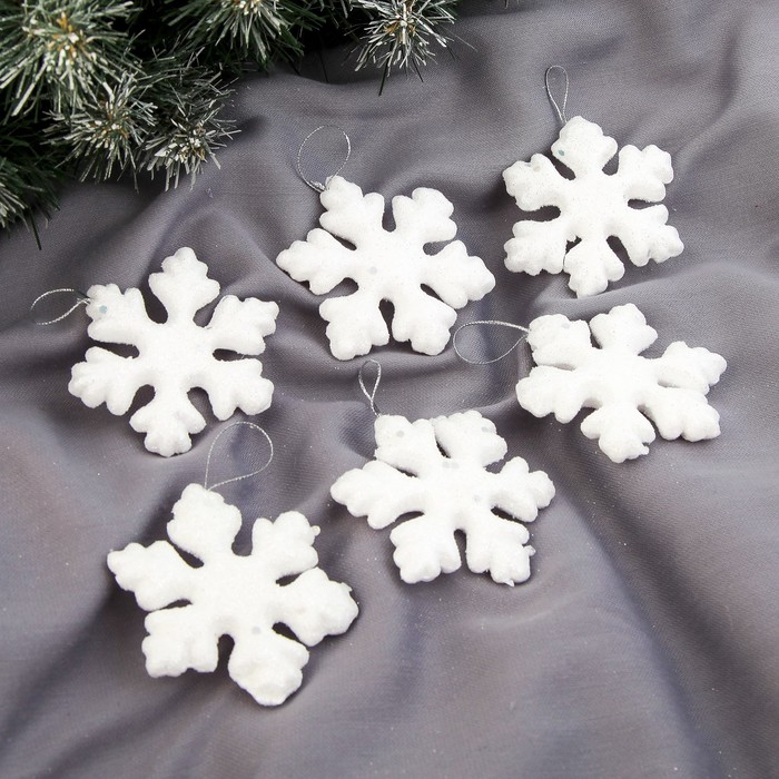 Ёлочные игрушки "Белые снежинки с переливом" (набор 6 шт.)