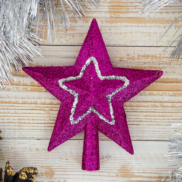 Звезда на ёлку "Малиновая с узором"