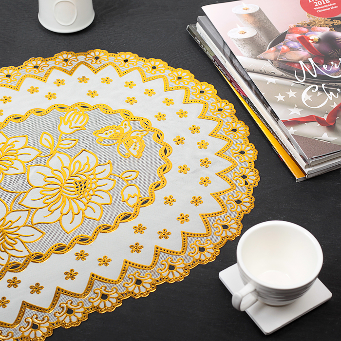 Салфетка ажурная ПВХ 84х40 см &quot;Букет&quot; золото