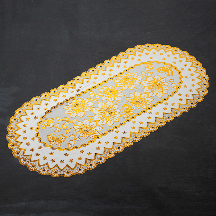 Салфетка ажурная ПВХ 84х40 см "Букет" золото