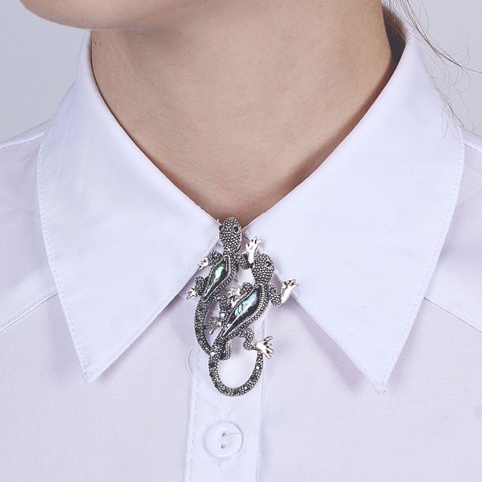 Брошь "Галиотис" две ящерицы, цвет зелёный