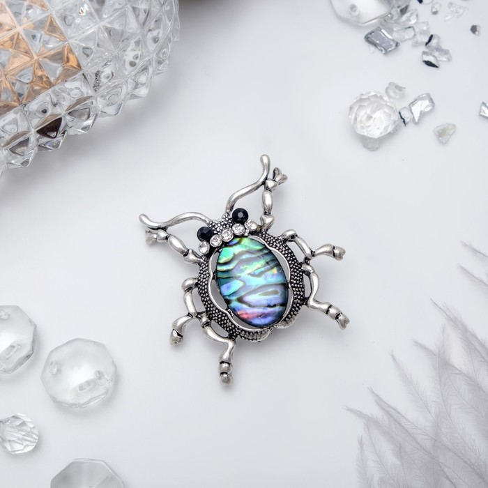 Брошь "Галиотис" жук в чернёном серебре