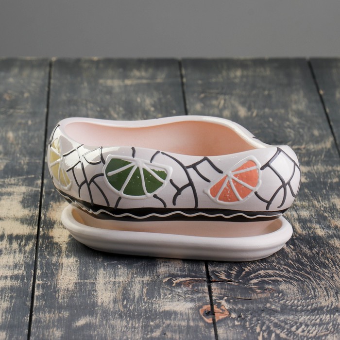 Кашпо "Бонсай" белое, дольки 0,8 л