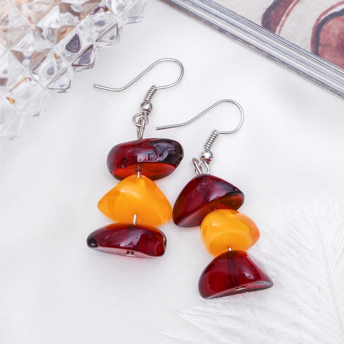 Серьги "Янтарь искусственный" башенка