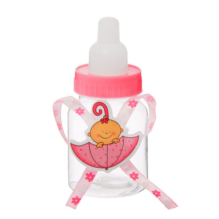 Бонбоньерка "Бутылочка" с малышом в зонтике, цвет розовый