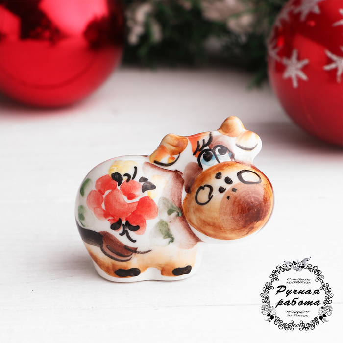 Сувенир «Маленький бычок», гжель, цветной