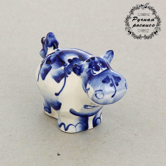 Сувенир «Бегемот с бантом», гжель, кобальт