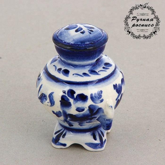 Сувенир «Круглый самовар», гжель, кобальт