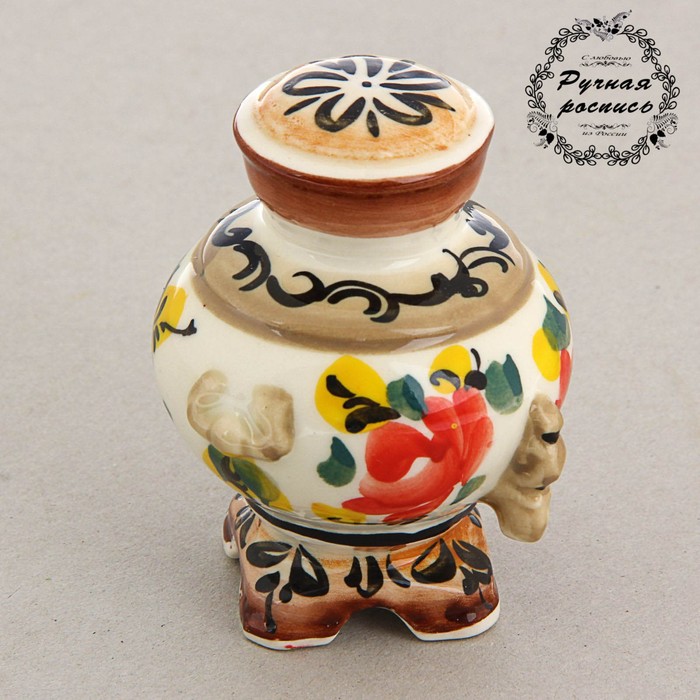 Сувенир «Круглый самовар», гжель, цветной