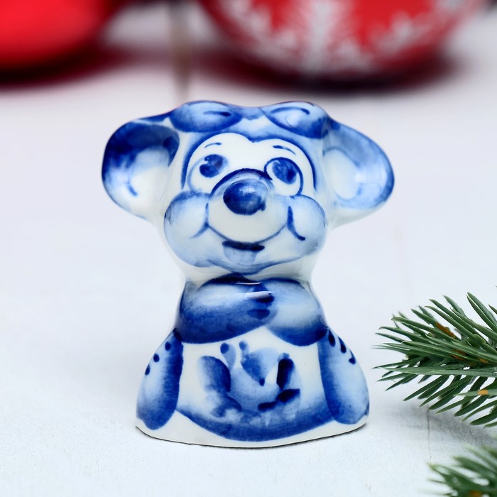Сувенир «Мышь с бантиком», гжель, кобальт