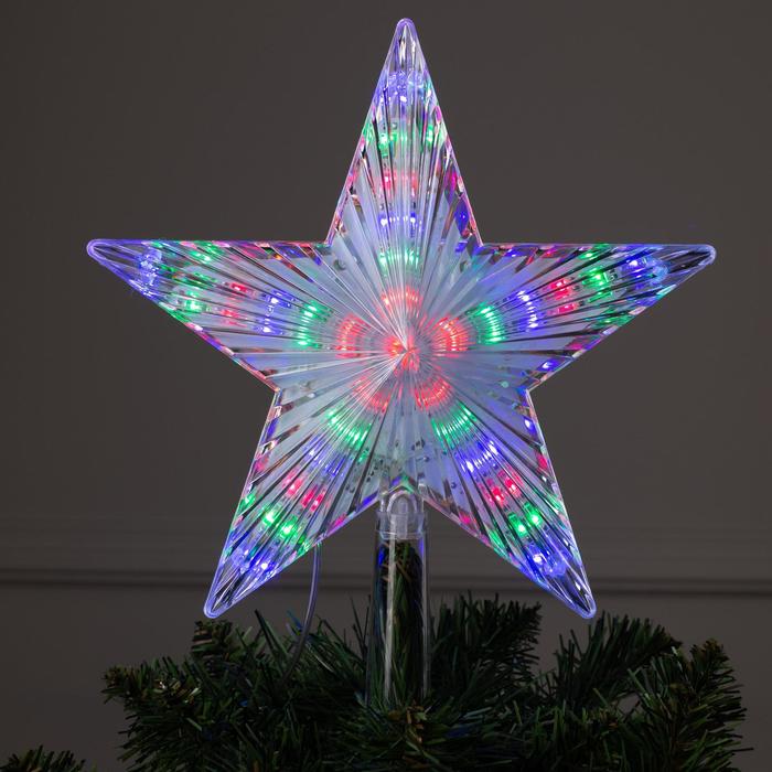 фигура звезда белая ёлочная 22х22 см пластик 30 led 240v мульти шнур 2 метра Светодиодная верхушка на ёлку «Звезда белая» 22 см, 30 LED, провод 2 метра, 220 В, свечение мульти
