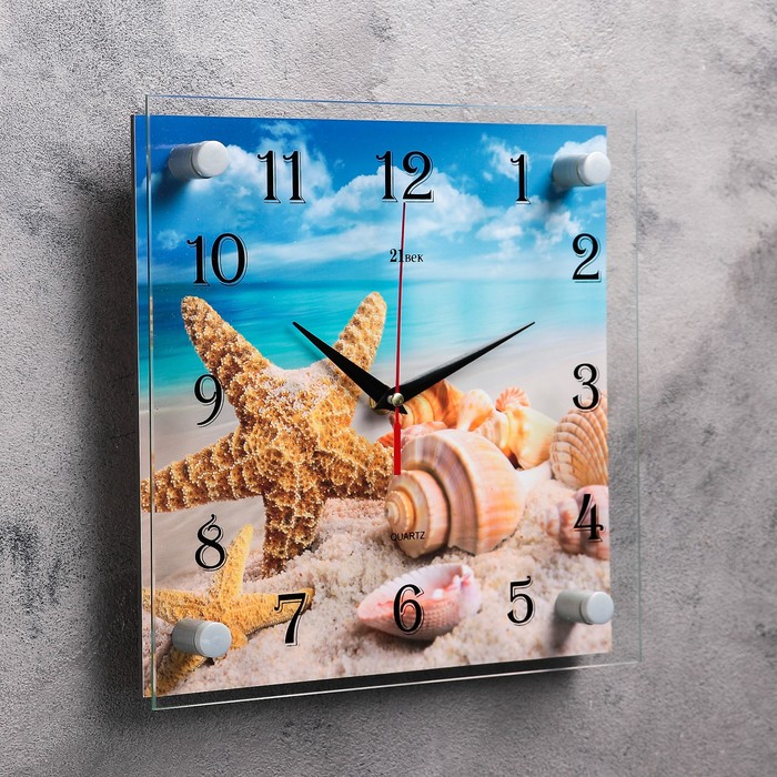Часы настенные квадратные "Морская звезда", 25х25 см микс