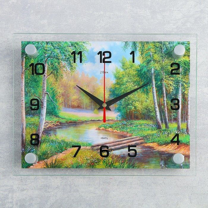 Часы настенные прямоугольные  "Плотина в лесу", 20х26 см микс