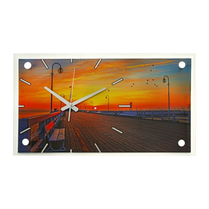 Часы настенные прямоугольные "Закат на пирсе", 36х60 см