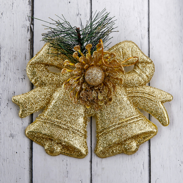 Украшение новогоднее "Колокольчики золото с веточкой"