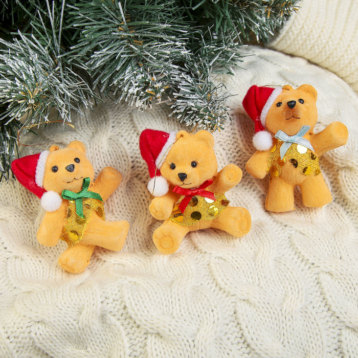 Ёлочная игрушка "Мишка с бантиком" микс