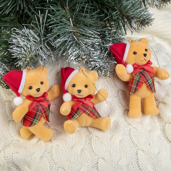 Ёлочная игрушка "Мишка в клетчатой жилетке" микс