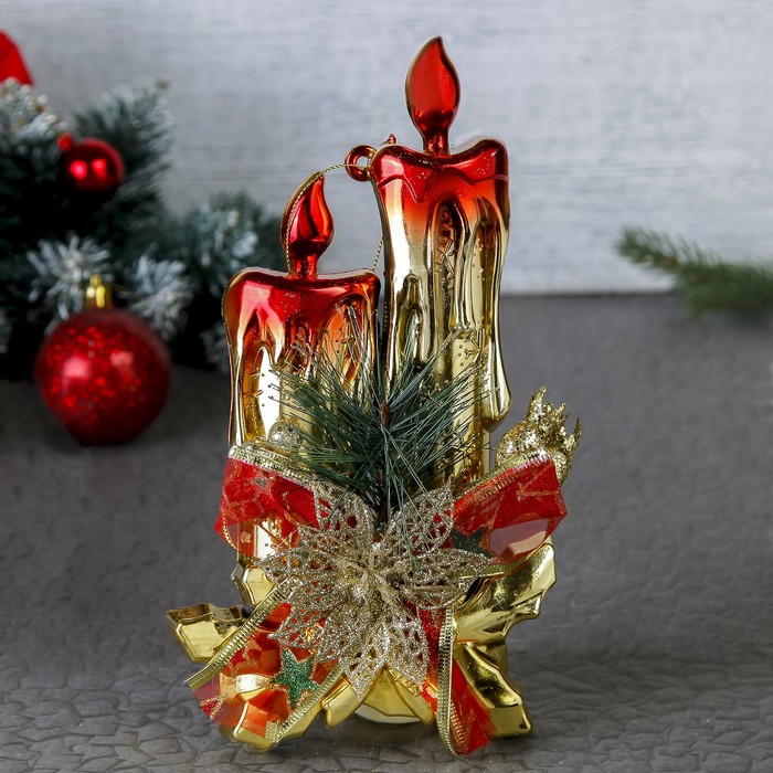 Украшение новогоднее "Две свечи" золотое