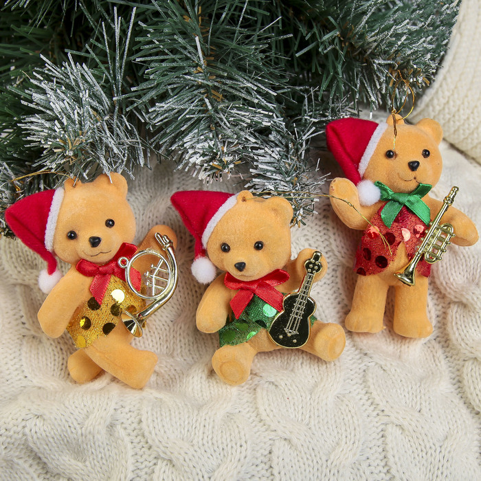 Ёлочная игрушка "Мишка музыкант" микс