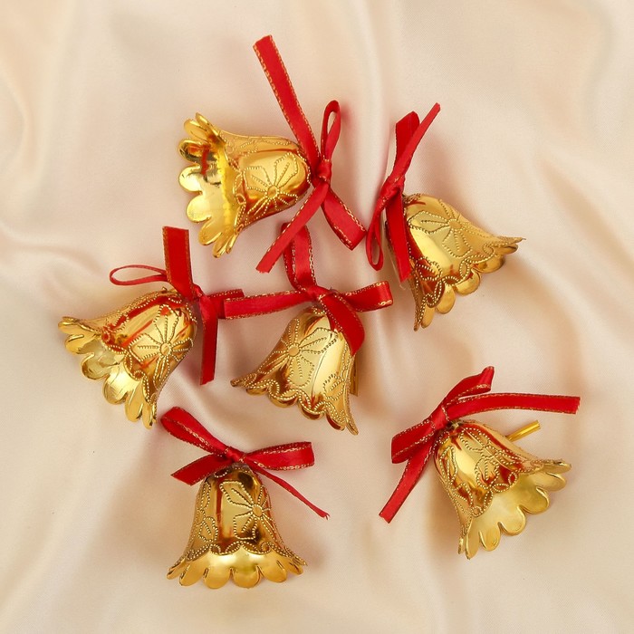 Ёлочные игрушки "Колокольчики волнистые с рисунком" (набор 6 шт.)