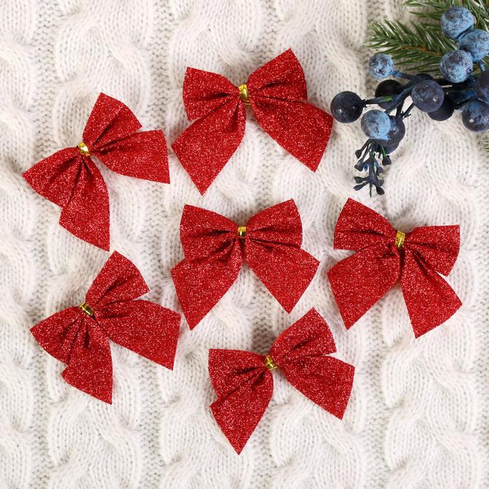 Ёлочные игрушки "Бантики с красным переливом" (набор 12 шт.)
