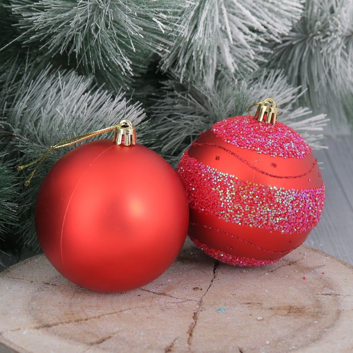 Новогодние шары "Блестящий красный пояс" (набор 12 шт.) Уценка дефект покрытия