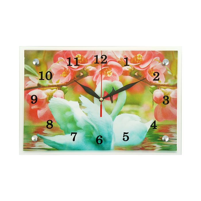 Часы настенные прямоугольные "Лебеди и розовые цветы", 20х30 см микс