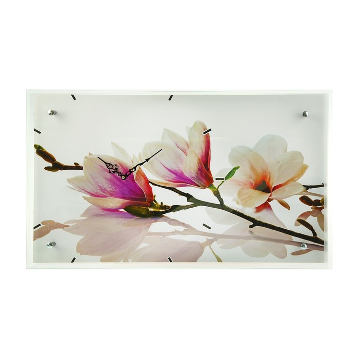 Часы настенные прямоугольные "Бело-сиреневые цветы", 35х60 см микс
