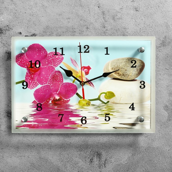 Часы настенные, серия Цветы, Сиреневые орхидеи и камни, 20х30 см