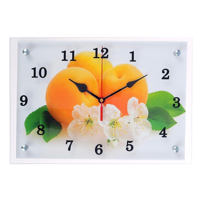 Часы-картина настенные, серия: Кухня, Абрикосы с цветами, 25х35 см